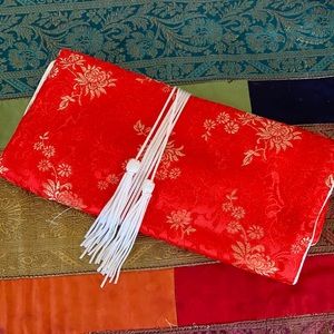 Vintage Fabric Satin Travel Jewelry Roll Case Container